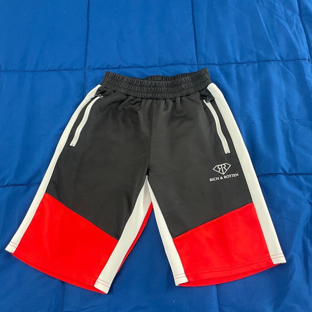 Rich & Rotten Colorblock Athletic Shorts – Black/Red/White SMALL